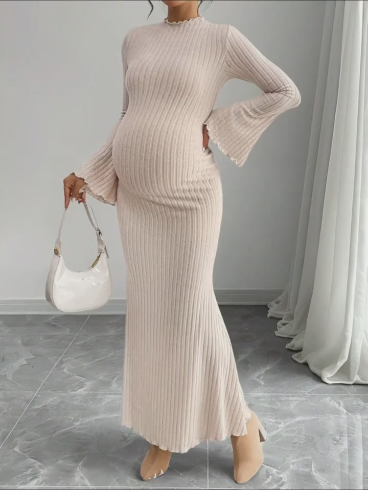 Robe de maternité longue en maille côtelée